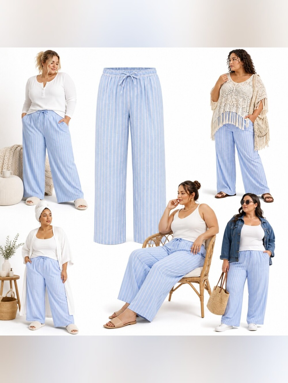 NWT Plus Size Striped Cotton Bl Lounge Pajama Pants Blue White Loungewear Auden